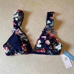 Cupshe Navy Floral Bikini Top
